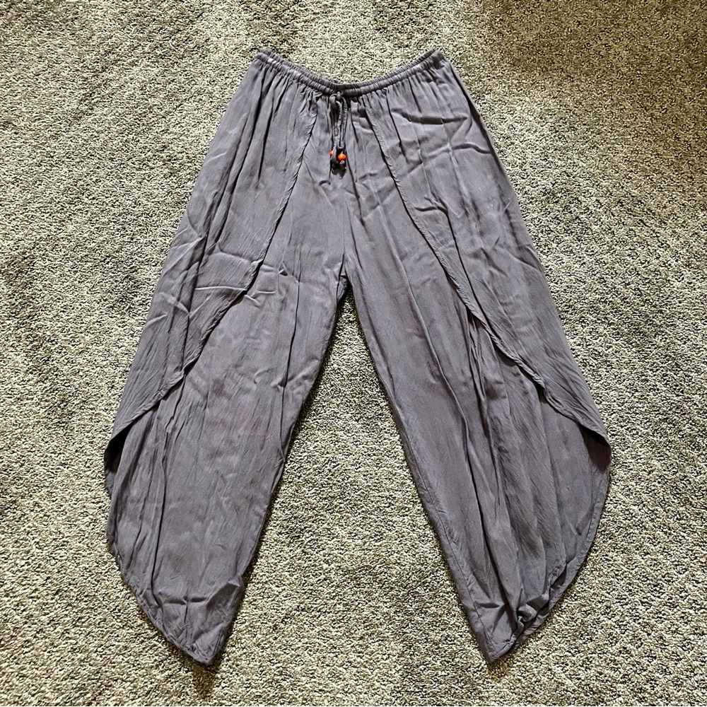 Women’s Gray Asymmetrical Tulip Wrap Drawstring Pants with Tapered Legs